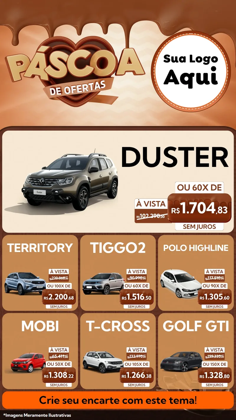 Modelo de Rede Social para Stories com o tema Páscoa de Ofertas para Concessionaria de Carros