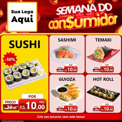 Modelo de Rede Social para Feed Facebook com o tema Semana do Consumidor para Comida japonesa