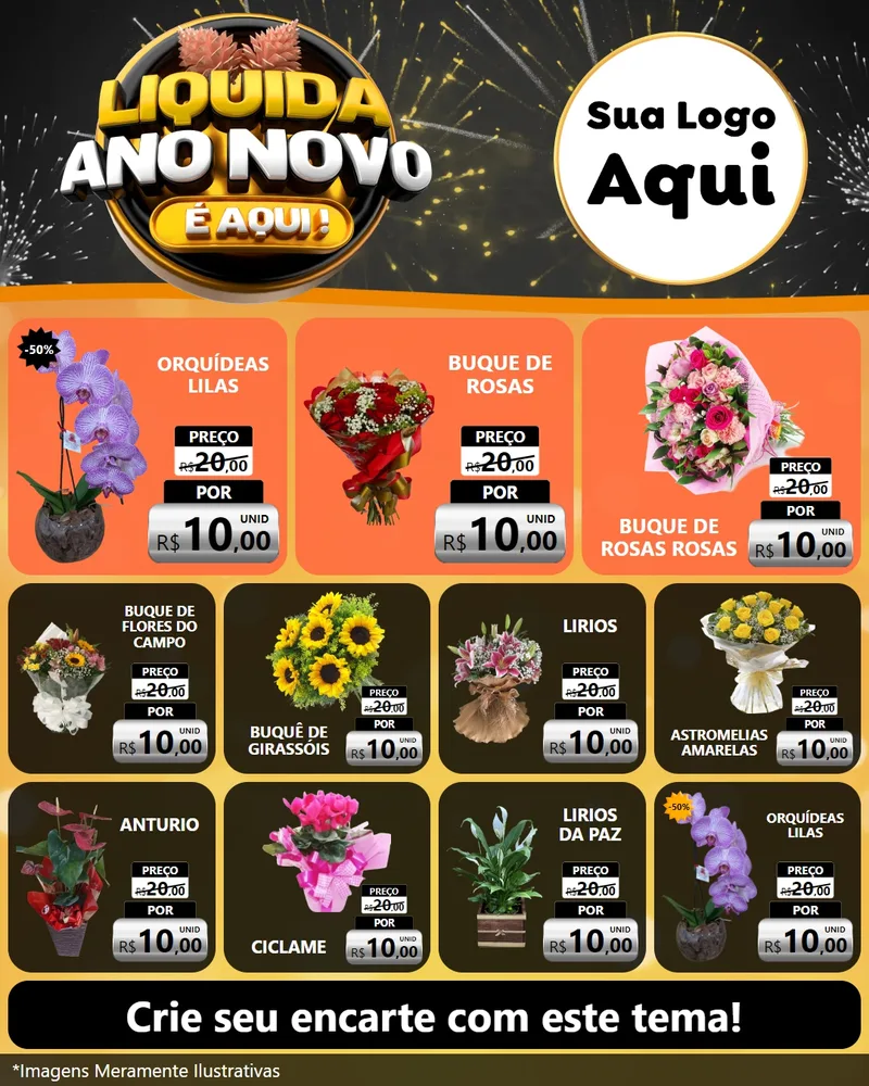 Modelo de Rede Social para Feed Instagram com o tema Liquida Ano Novo É Aqui! para Floricultura e jardim