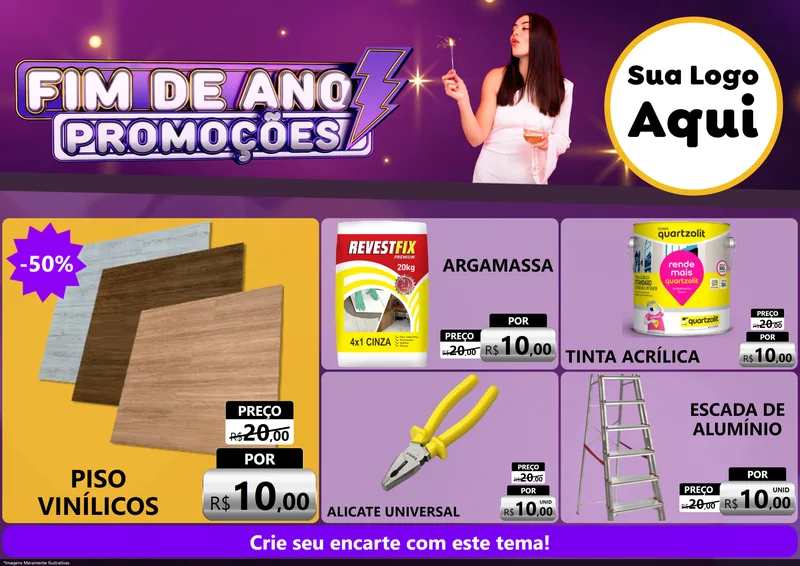 Modelo de Encarte para Encarte A4 Horizontal com o tema Fim de Ano Promoções para Material para Construção
