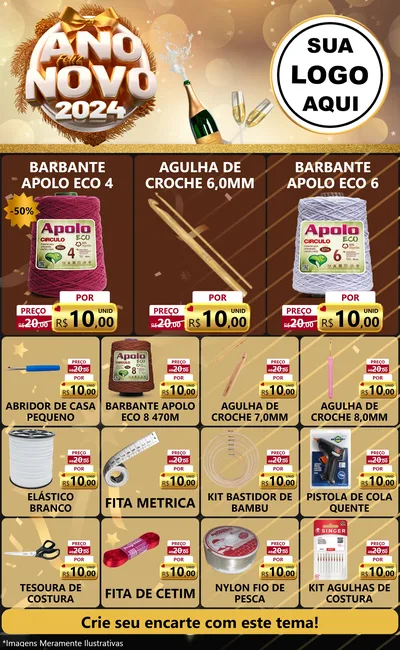 Modelo de Encarte para Encarte Grande com o tema Feliz Ano Novo 2027 para Armarinho e Aviamentos