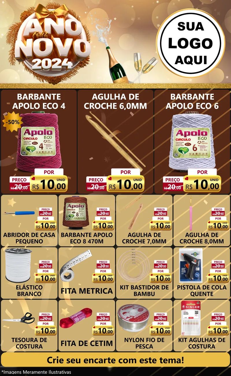 Modelo de Encarte para Encarte Grande com o tema Feliz Ano Novo 2027 para Armarinho e Aviamentos