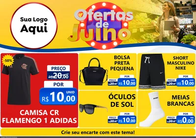 Modelo de Encarte para Encarte A4 Horizontal com o tema Ofertas de Julho para Roupas e acessórios