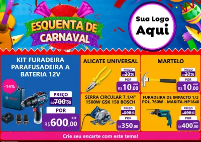 Modelo de Encarte para Encarte A4 Horizontal com o tema Esquenta de Carnaval para Maquinas e Ferramentas