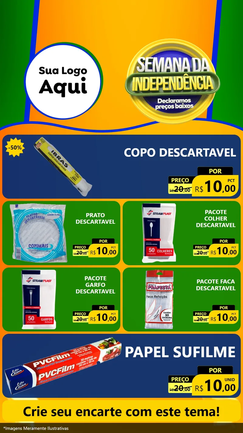 Modelo de TV para TV Vertical com o tema Semana da Independência Declaramos Preços Baixos para Embalagens