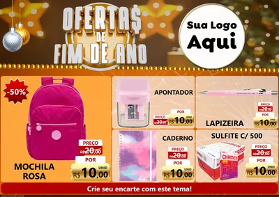 Modelo de Encarte para Encarte A4 Horizontal com o tema Ofertas de Fim de Ano para Papelaria