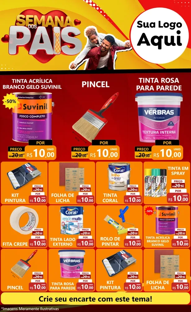 Modelo de Encarte para Encarte Grande com o tema Semana Dos Pais para Tintas e Ferramentas
