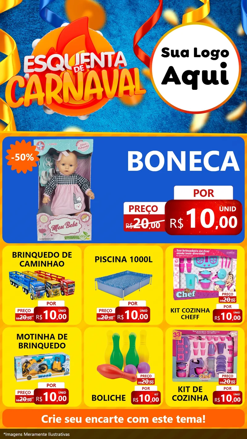 Modelo de Rede Social para Stories com o tema Esquenta de Carnaval para Brinquedos