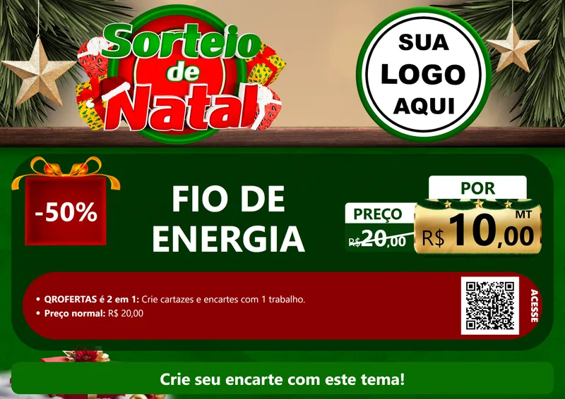 Modelo de Cartaz para Cartaz A4 Horizontal com o tema Sorteio de Natal para Materiais Elétricos