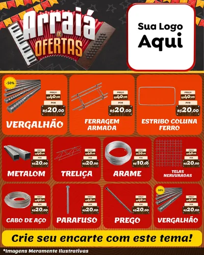 Modelo de Rede Social para Feed Instagram com o tema Arraiá de Ofertas - Junina para Ferragens