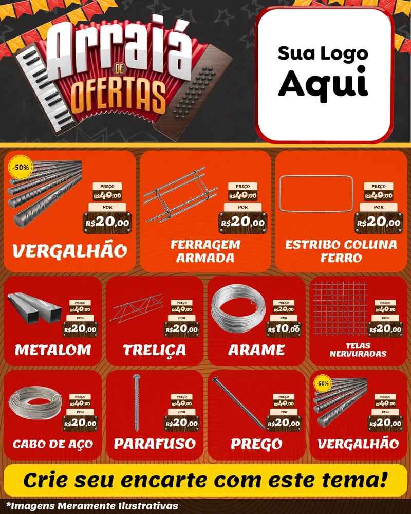 Modelo de Rede Social para Feed Instagram com o tema Arraiá de Ofertas - Junina para Ferragens