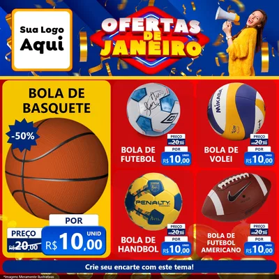 Modelo de Rede Social para Feed Facebook com o tema Ofertas de Janeiro para Artigos Esportivos