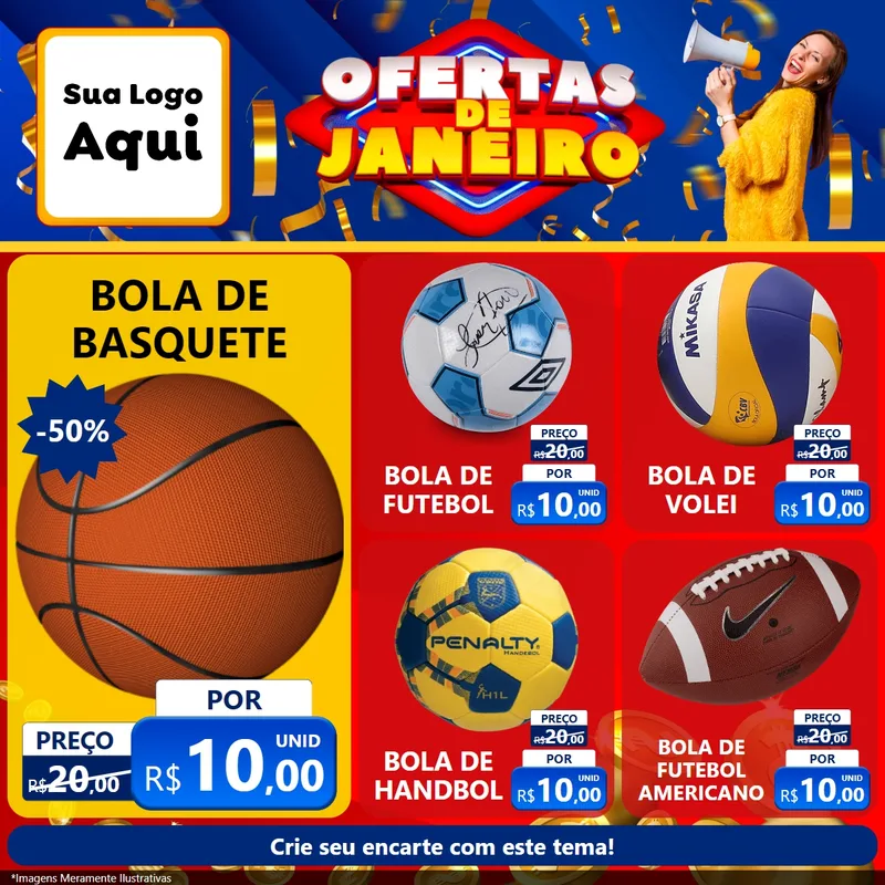Modelo de Rede Social para Feed Facebook com o tema Ofertas de Janeiro para Artigos Esportivos