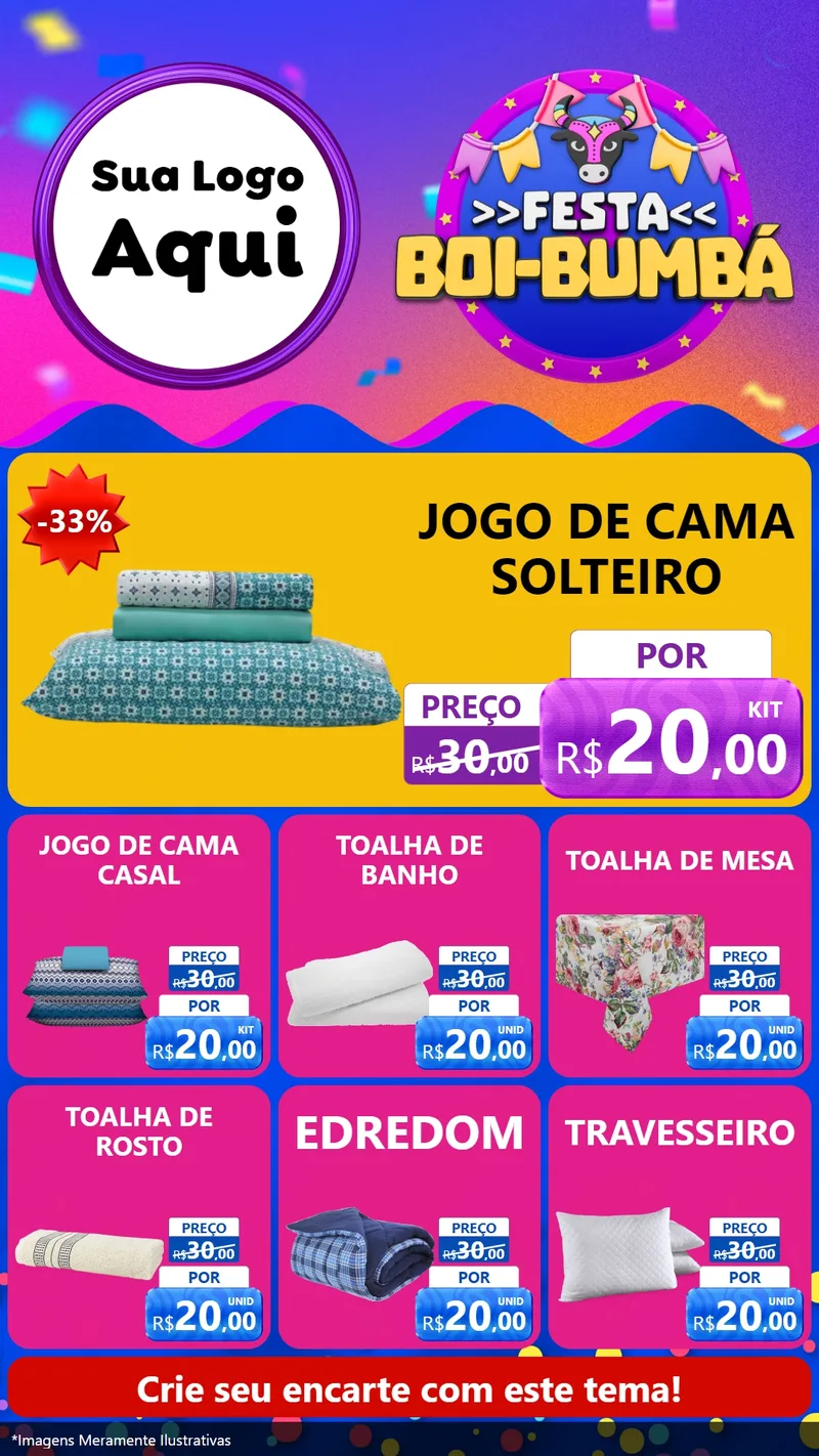 Modelo de Rede Social para Stories com o tema Festa Boi-Bumbá para Cama, Mesa e Banho