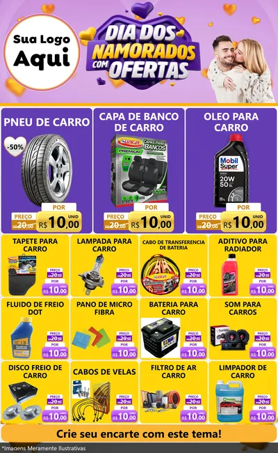 Modelo de Encarte para Encarte Grande com o tema Dia Dos Namorados Com Ofertas para Auto peças