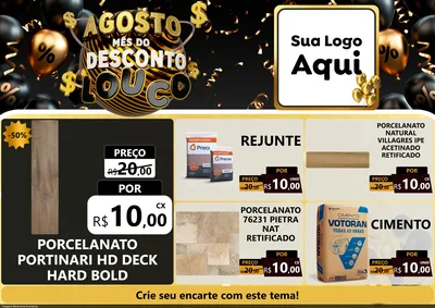 Modelo de Encarte para Encarte A4 Horizontal com o tema Agosto Mês do Desconto Louco para Pisos e revestimentos