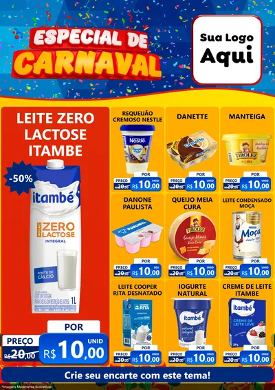 Modelo de Encarte para Encarte A4 Vertical com o tema Especial de Carnaval para Frios e Laticínios
