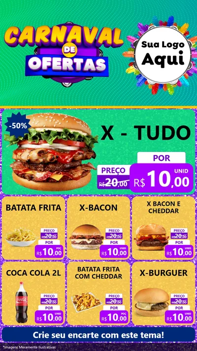 Modelo de Rede Social para Stories com o tema Carnaval de Ofertas para Hamburgueria