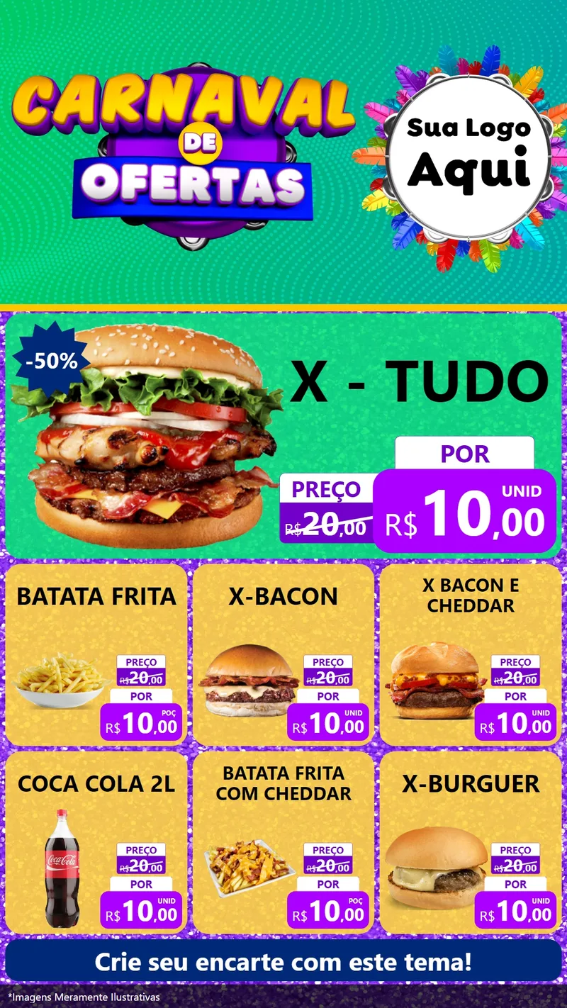 Modelo de Rede Social para Stories com o tema Carnaval de Ofertas para Hamburgueria