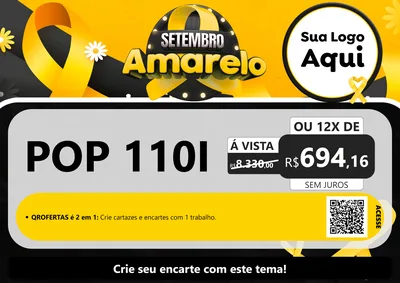 Modelo de Cartaz para Cartaz A4 Horizontal com o tema Setembro Amarelo para Concessionaria de Motos
