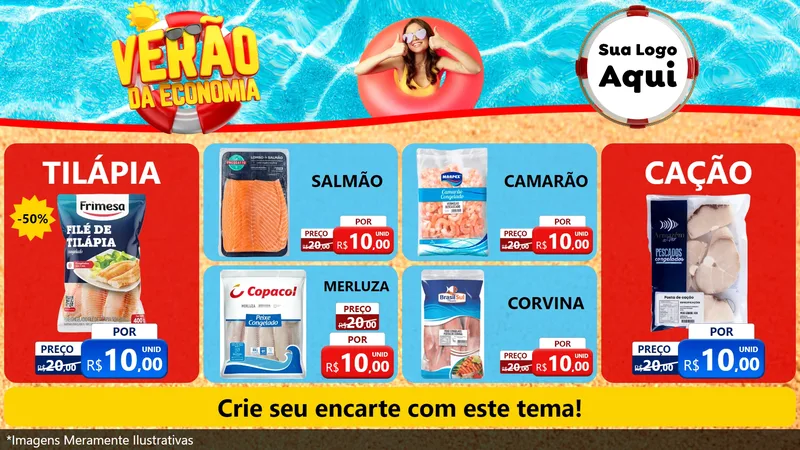 Modelo de TV para TV Horizontal com o tema Verão da Economia para Peixaria