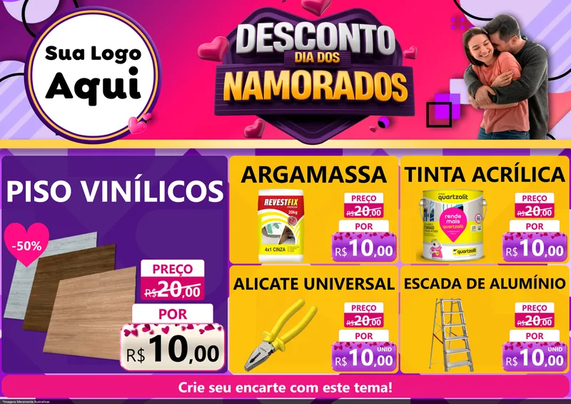 Modelo de Encarte para Encarte A4 Horizontal com o tema Desconto Dia dos Namorados para Material para Construção