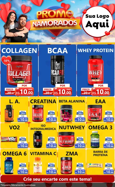Modelo de Encarte para Encarte Grande com o tema Promo dos Namorados para Suplementos alimentares