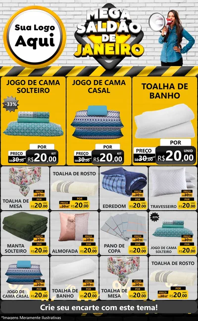 Modelo de Encarte para Encarte Grande com o tema Mega Saldão de Janeiro para Cama, Mesa e Banho