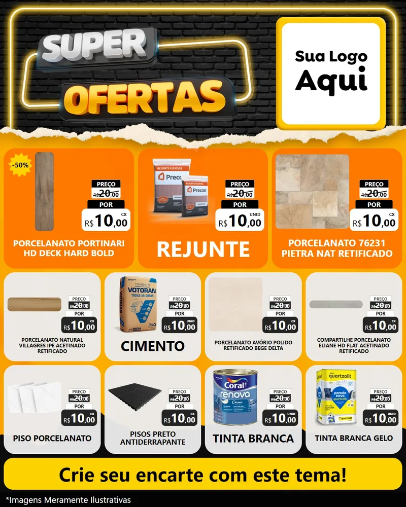 Modelo de Rede Social para Feed Instagram com o tema Super Ofertas para Pisos e revestimentos