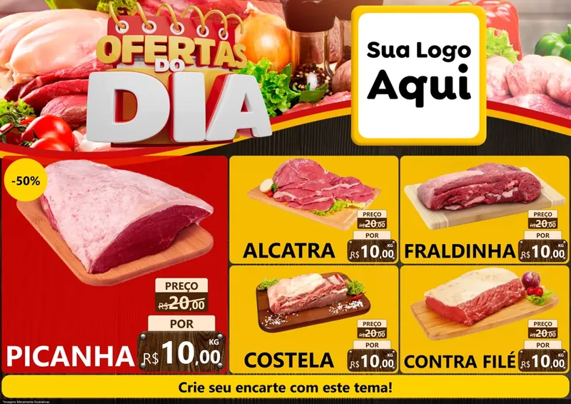 Modelo de Encarte para Encarte A4 Horizontal com o tema Ofertas do Dia para Açougue