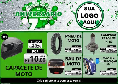 Modelo de Encarte para Encarte A4 Horizontal com o tema Promoção de Aniversário - 7 Anos para Moto peças