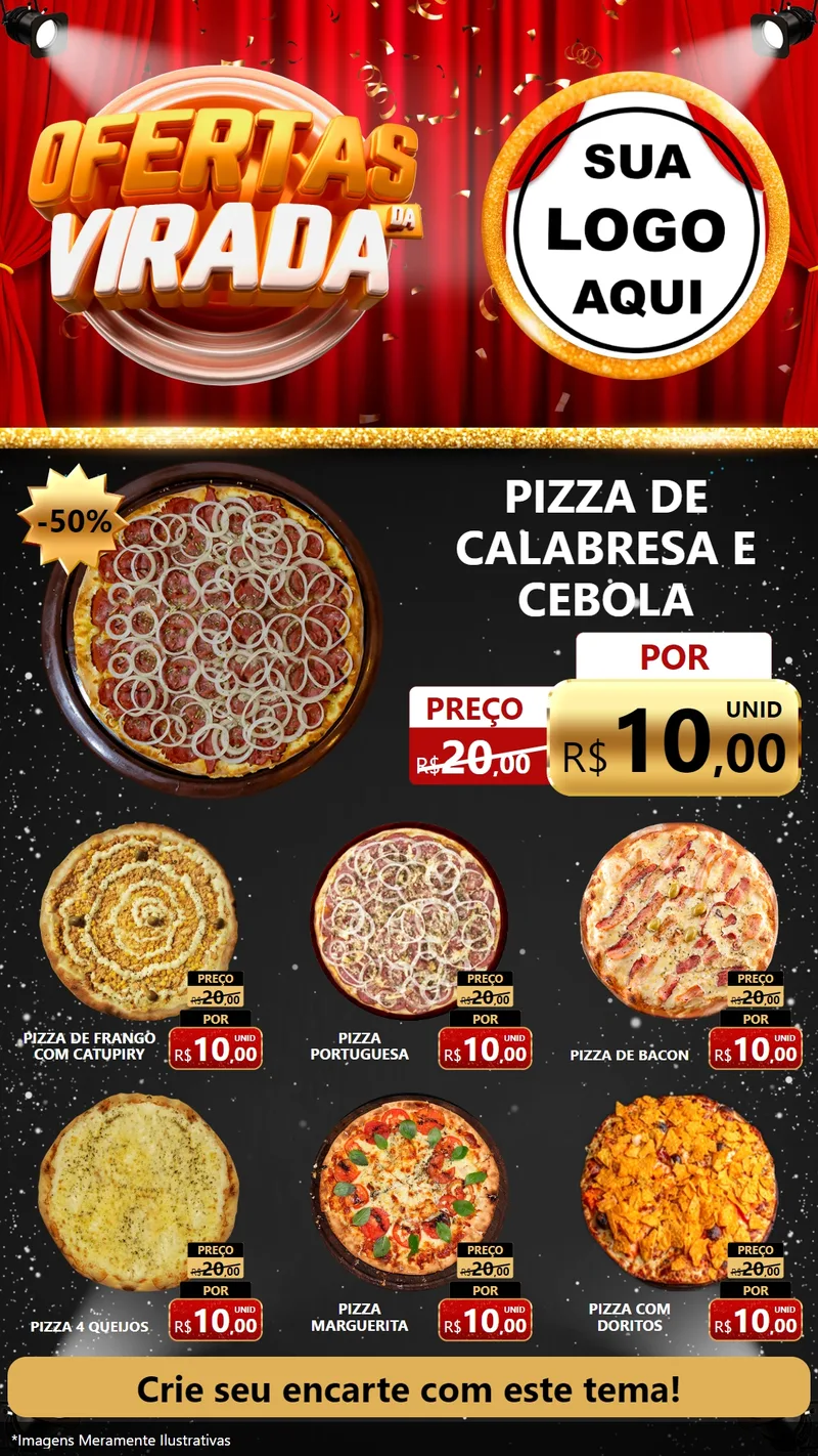 Modelo de Rede Social para Stories com o tema Ofertas da Virada para Pizzaria
