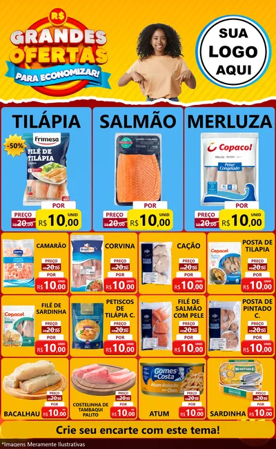 Modelo de Encarte para Encarte Grande com o tema Grandes Ofertas Para Economizar! para Peixaria