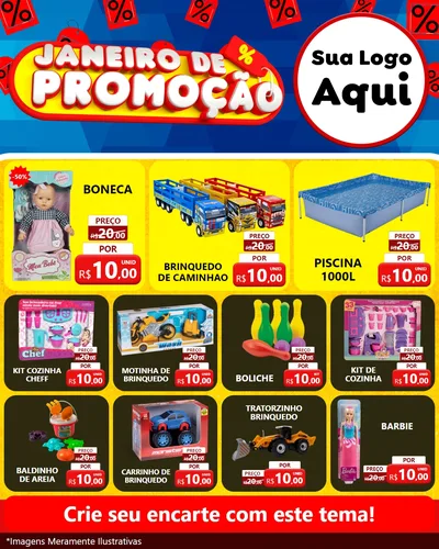 Modelo de Rede Social para Feed Instagram com o tema Janeiro de Promoção para Brinquedos