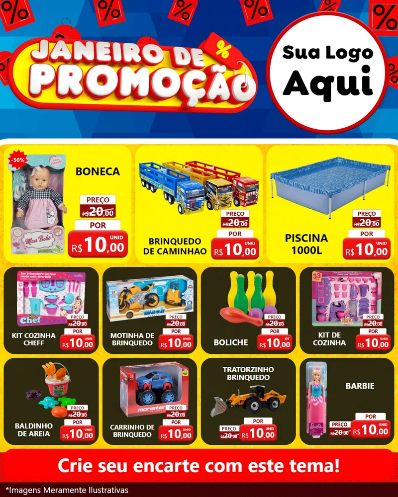 Modelo de Rede Social para Feed Instagram com o tema Janeiro de Promoção para Brinquedos