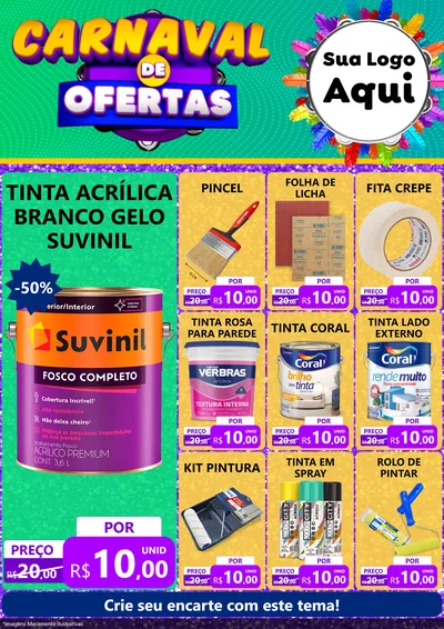 Modelo de Encarte para Encarte A4 Vertical com o tema Carnaval de Ofertas para Tintas e Ferramentas