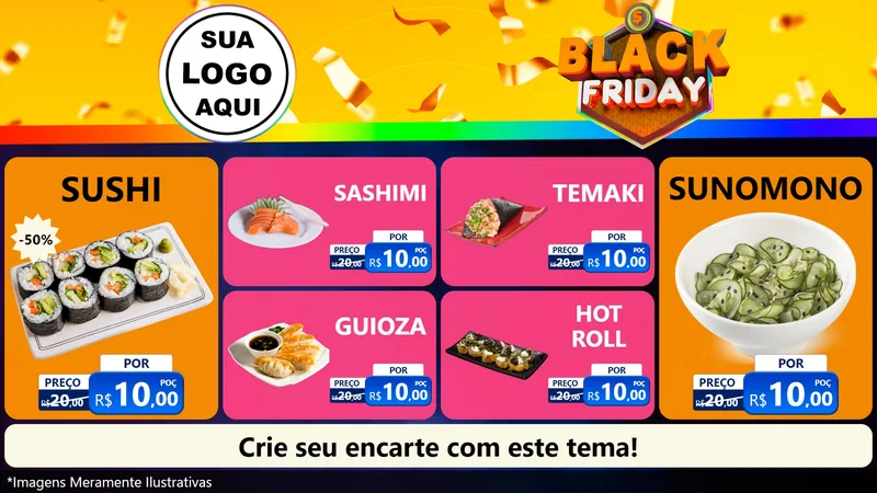 Modelo de TV para TV Horizontal com o tema Black Friday para Comida japonesa