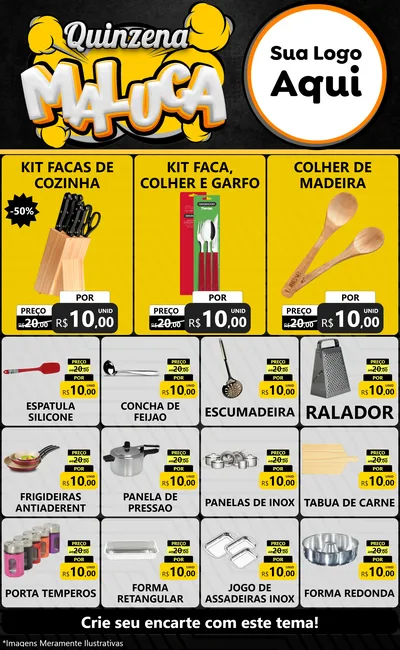 Modelo de Encarte para Encarte Grande com o tema Quinzena Maluca para Utilidades Domésticas