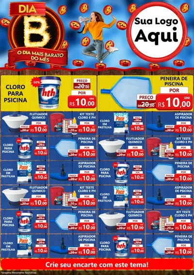 Modelo de Encarte para Encarte A4 Vertical com o tema Dia B - O Dia Mais Barato Do Mês para Produtos para Piscina