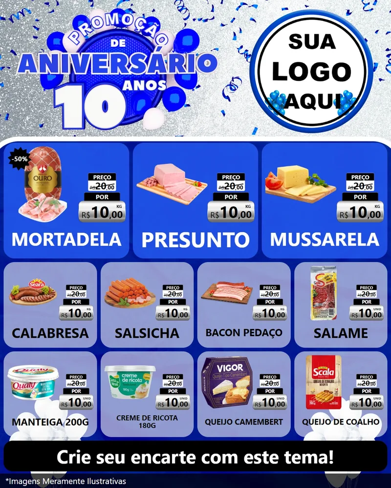 Modelo de Rede Social para Feed Instagram com o tema Promoção de Aniversário - 10 Anos para Frios e Laticínios
