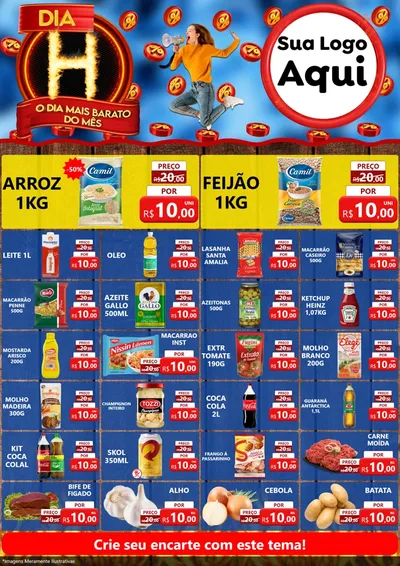 Modelo de Encarte para Encarte A4 Vertical com o tema Dia H - O Dia Mais Barato Do Mês para Supermercado