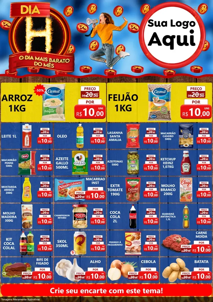 Modelo de Encarte para Encarte A4 Vertical com o tema Dia H - O Dia Mais Barato Do Mês para Supermercado