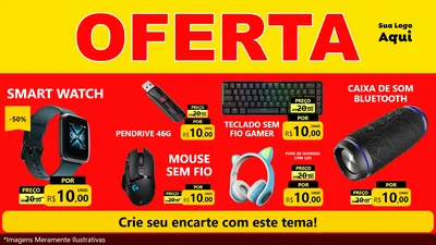 Modelo de TV para TV Horizontal com o tema OFERTA - Vermelho Cartaz para Informática