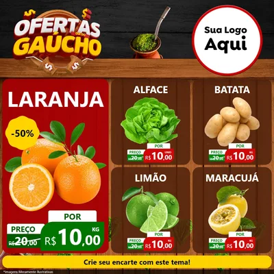 Modelo de Rede Social para Feed Facebook com o tema Ofertas Dia do Gaúcho para Hortifrúti