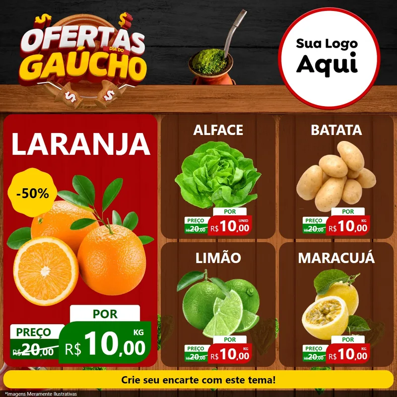 Modelo de Rede Social para Feed Facebook com o tema Ofertas Dia do Gaúcho para Hortifrúti