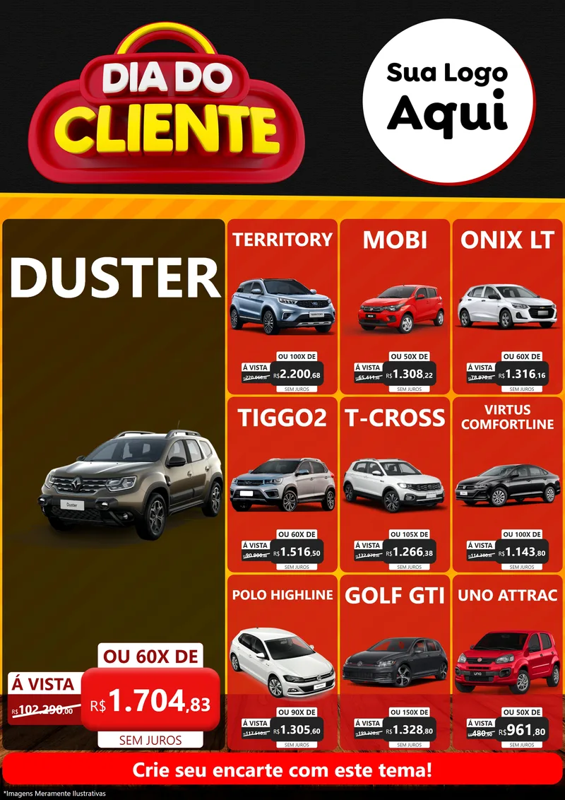 Modelo de Encarte para Encarte A4 Vertical com o tema Dia do Cliente para Concessionaria de Carros