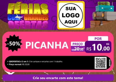 Modelo de Cartaz para Cartaz A4 Horizontal com o tema Férias com Grandes Ofertas para Açougue