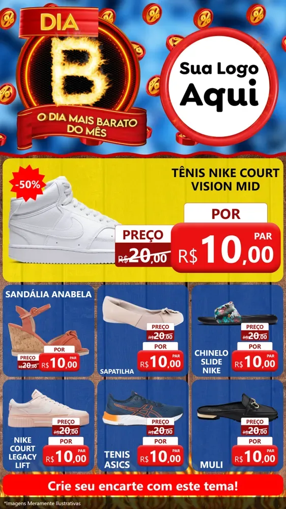 Modelo de Rede Social para Stories com o tema Dia B - O Dia Mais Barato Do Mês para Calçados