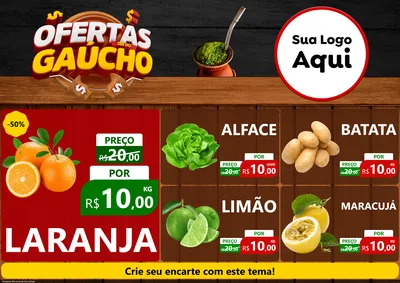 Modelo de Encarte para Encarte A4 Horizontal com o tema Ofertas Dia do Gaúcho para Hortifrúti