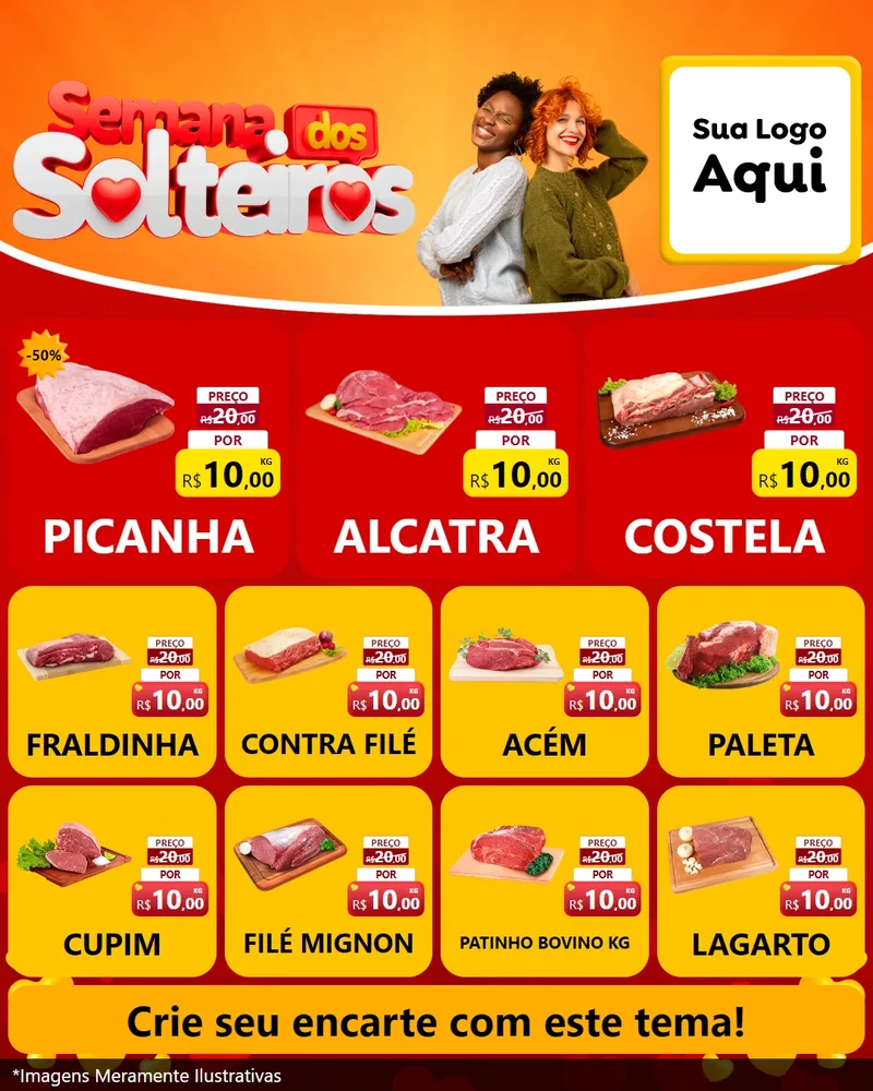 Modelo de Rede Social para Feed Instagram com o tema Semana dos Solteiros para Açougue